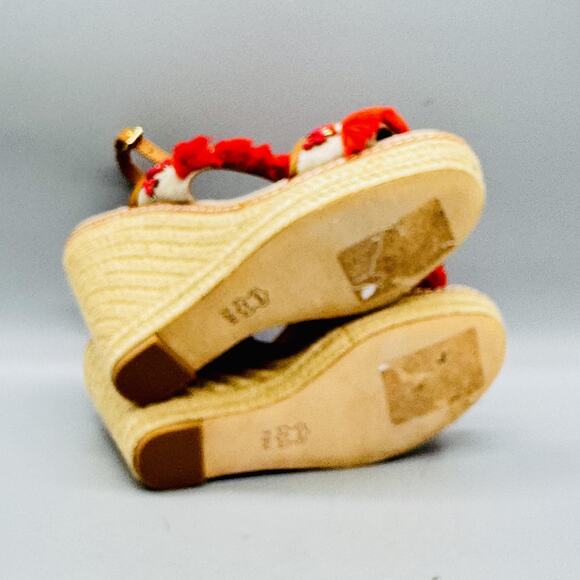 Tory Burch Sandals Womens 7.5 Beige Linen Espadrille Platform Wedge Tassel Shoes - Picture 8 of 11